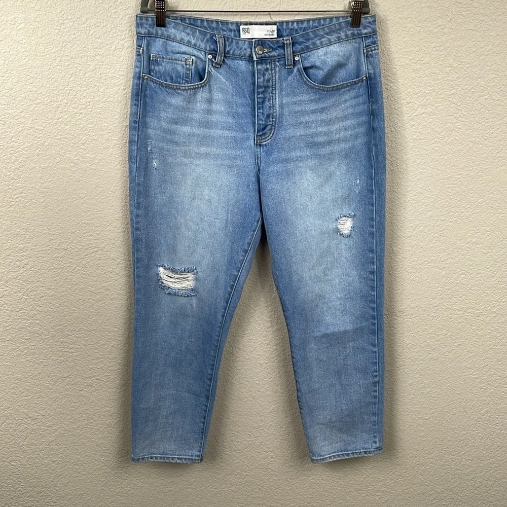 RSQ Boyfriend Jeans Tillys Loose Distressed Light Wash Blue Button Fly Sz 30